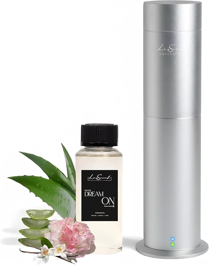 Aroma Scent Diffuser Starter Kit for Up to 1000SQ. FT. Coverage - 120ML Waterless Essential Oil Scent Included - Luxury Aroma Diffuser Ideal for Home, Office & Hotel (Silver, Dream On) - Bloomnest