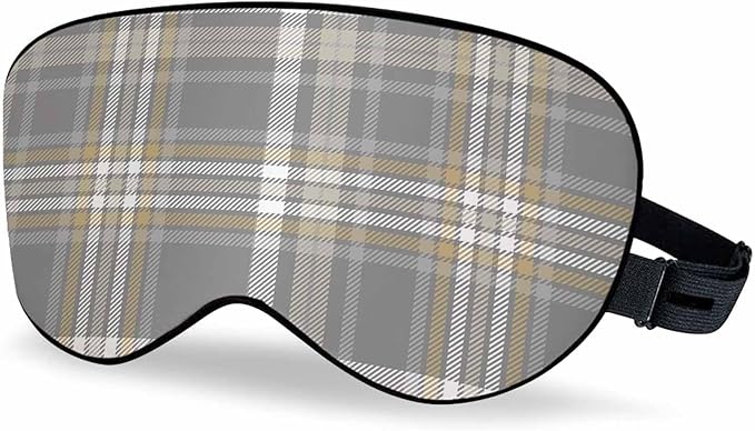 Chequer Sleep Eye Mask Gray Pale Khaki Brown White Plaid Men Women Sleep Mask with Adjustable Strap Eye Cover Eye Shade for Travel, Nap,Meditation - Bloomnest