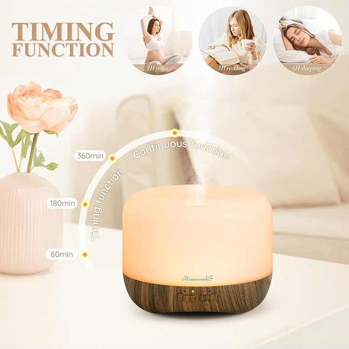 Aromatherapy Essential Oil Diffuser for Room: 500ml Colorful Aroma Air Humidifier with Adjustable Cool Mist Mode, Waterless Auto Off Ultrasonic Diffusers for Large Room Home Office(Brown) - Bloomnest