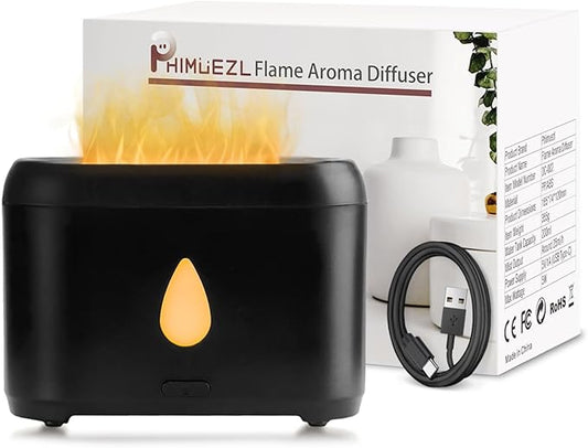 Flame Diffuser for Essential Oils, 200ml Ultrasonic Aroma Diffusers with Cool Mist, Aromatherapy Diffuser with Auto-Off Protection, Small Humidifier for Home,Office,Bedroom,Gift (Black) - Bloomnest