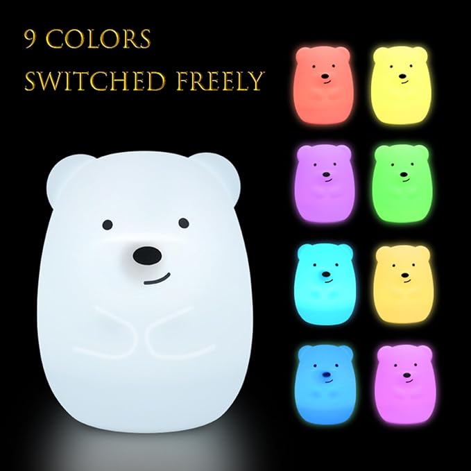 Large Size Bear Night Lights for Kids, Decorative Led Soft NightLight, 9 Color Modes Animal Decor Lamp for Girls, Cute Small Lamps for Bedrooms, Room Desk Decor Holiday Gift - Large - Bloomnest