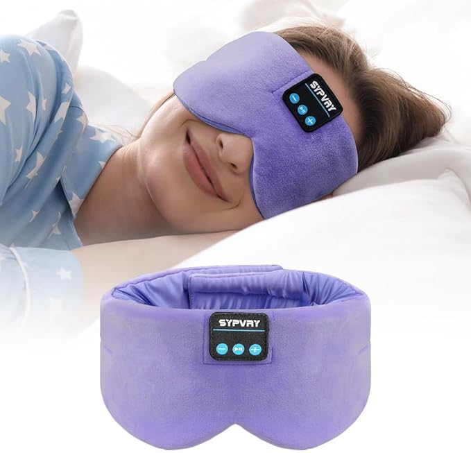 Sleep Mask Bluetooth 5.4 Headphones Soft Wireless Headband Eye Mask Blackout with Microphone (Lilac) - Bloomnest