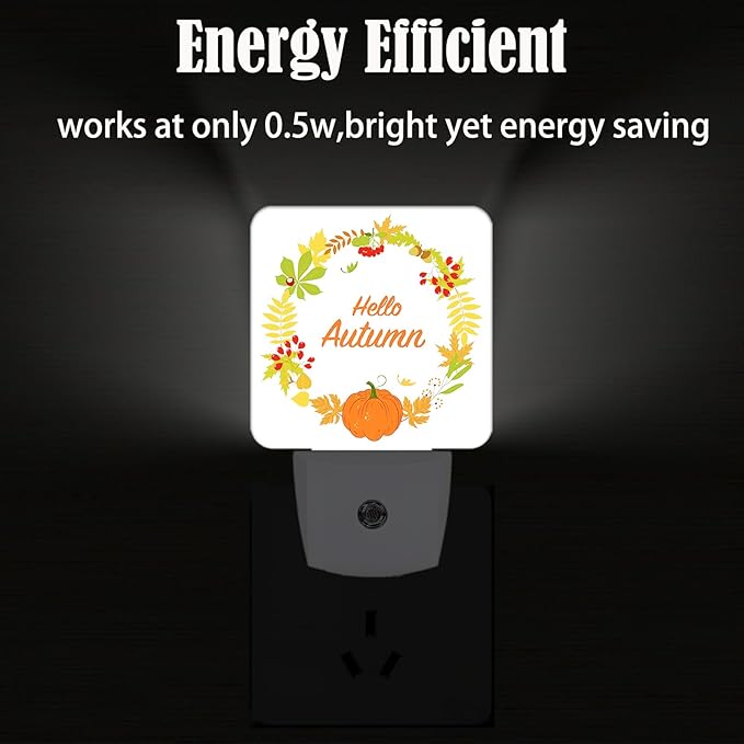 Hello Autumn Night Light,Plug Into Wall with Dusk to Dawn Light Sensors, Warm Nightlights for Bedroom, Bathroom, Hallway, Kitchen, Gifts Ideal for Boys Girls Women Men - Bloomnest