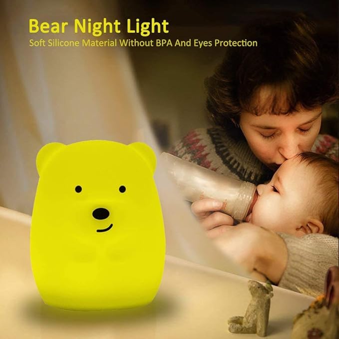 Bear Night Lights for Kids, Bedside lamp for Children, Baby Nursery Light - Break Resistant/Eye Caring/Adjustable Brightness Color/Time Setting/Gifts for Kids Babies Boys Girls - Medium - Bloomnest