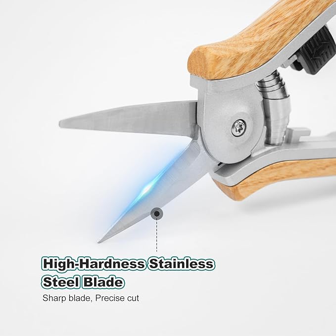 Berry&Bird Mini Pruning Shears for Gardening Straight Blades Hand Pruners with Wooden Handle Garden Scissors Snips Stainless Steel Trimming Small Clippers Bonsai Compact Size Shearing Tool - Bloomnest