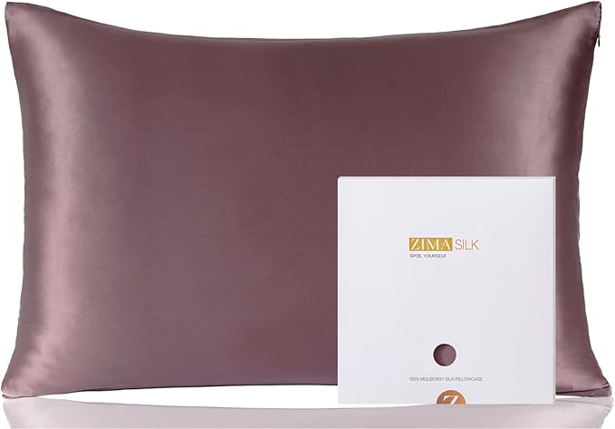 ZIMASILK 100% Pure Mulberry Silk Pillowcase for Hair and Skin Health,Soft and Smooth,Both Sides Premium Grade 6A Silk,600 Thread Count,with Hidden Zipper,1pc(Standard 20''x26'',Dark Mauve) - Bloomnest