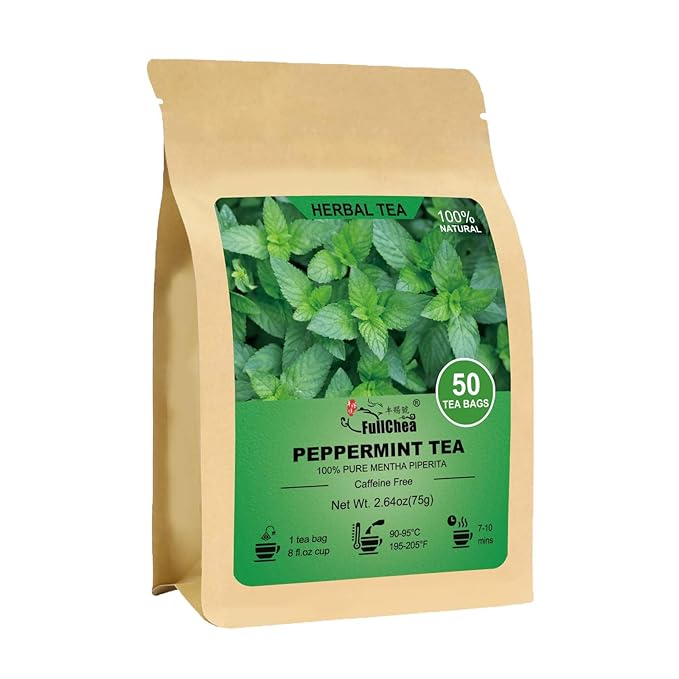 FullChea - Peppermint Tea Bags, 50 Teabags - Premium Peppermint Leaves - Refreshing & Minty - Non-GMO - Caffeine-free - Freshen Breath & Aid Digestion - Bloomnest