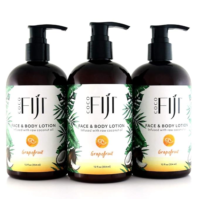 Coco Fiji Face & Body Lotion Infused With Coconut Oil | Lotion for Dry Skin | Moisturizer Face Cream & Massage Lotion for Women & Men |Grapefruit 12 ozPack of 3 - Bloomnest