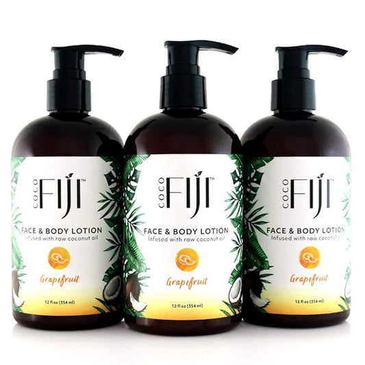 Coco Fiji Face & Body Lotion Infused With Coconut Oil | Lotion for Dry Skin | Moisturizer Face Cream & Massage Lotion for Women & Men |Grapefruit 12 ozPack of 3 - Bloomnest