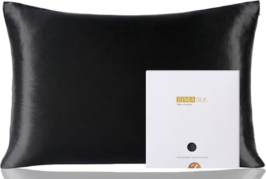 ZIMASILK 100% Pure Mulberry Silk Pillowcase for Hair and Skin Health,Soft and Smooth,Both Sides Premium Grade 6A Silk,600 Thread Count,with Hidden Zipper,1pc (Queen 20''x30'',Black) - Bloomnest