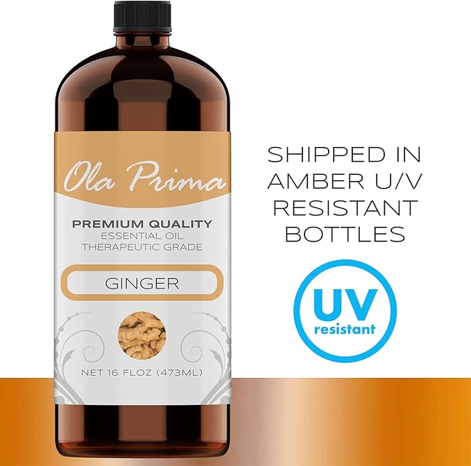 Ola Prima Ginger Essential Oil (16 oz Bulk) – Therapeutic Grade Oil for Aromatherapy, Diffusers, Cleaning, Lotions, Creams, Bath Bombs, Scrubs, & Candles - Bloomnest