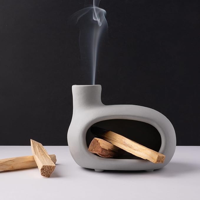Terracotta Palo Santo Holder - Modern Incense Burner, Cone Burner, Tabletop Fireplace - Purify and Energize Your Home with Fragrant Palo Santo Wood, Sage - Perfect for Meditation and Yoga