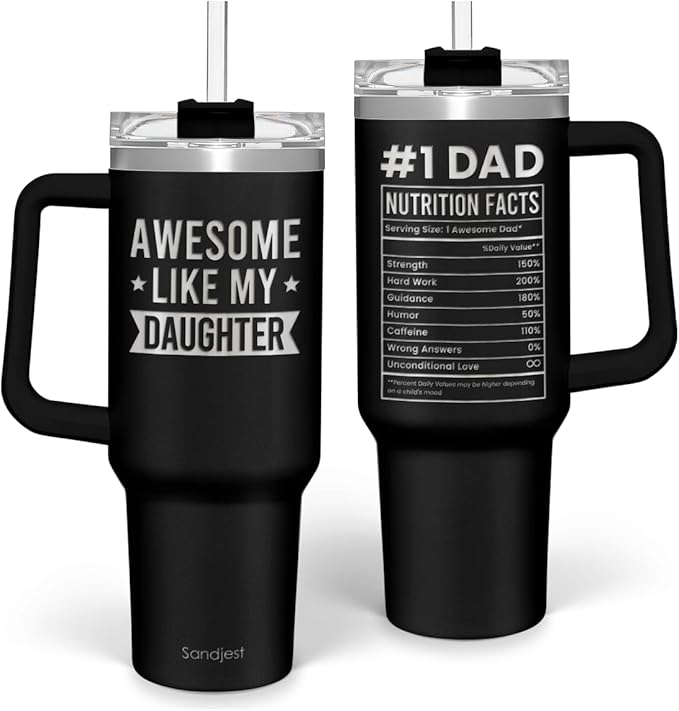 SANDJEST Dad Gift from Daughter, Awesome Like My Daughter 40oz Stainless Steel Insulated Coffee Tumbler With Lid & Straw, Travel Mug Cup Gift for Dad, Christmas Birthday Father's Day - Bloomnest