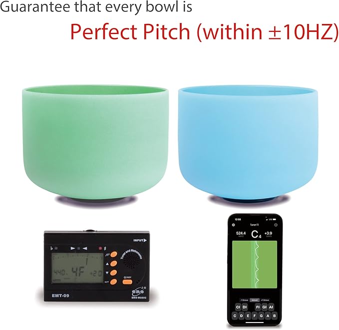 FMTY 10inch Crystal Singing Bowls set prefect pitch(±10HZ) Blue(Throat)+ Purple(Crown) with Soft Carrying Bag Sound Bowls Chakra Bowl