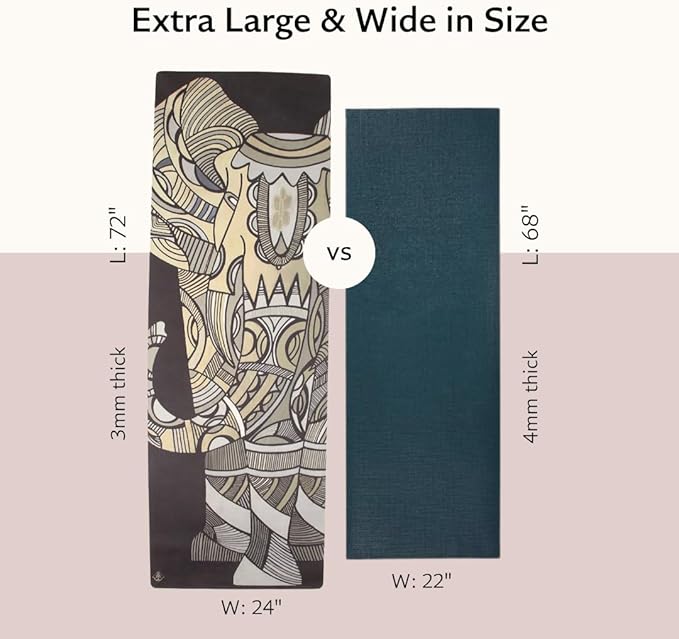 Shakti Warrior Suede yoga mat - Premium Printed Natural Eco-friendly Non-Slip Mat Great for Hot Yoga, Pilates, Workouts (72 inch x 24 inch x 3mm thick) - Bloomnest