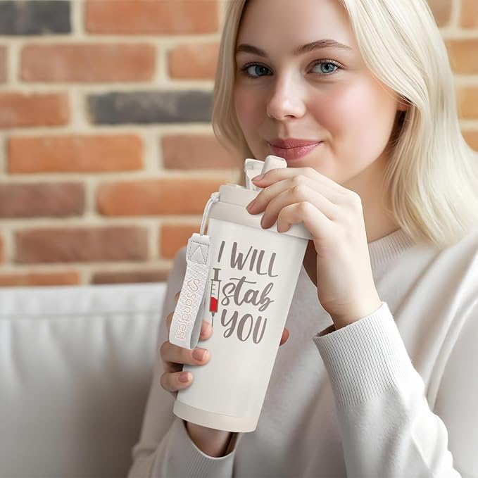 Nurse Tumbler I Will Stab You - Stainless Steel 2-in-1 Lid Coffee Tumbler 18 oz, Funny Insulated Travel Mug Gift for Women, Nurses Week Present, Nursing School, Birthday - Bloomnest