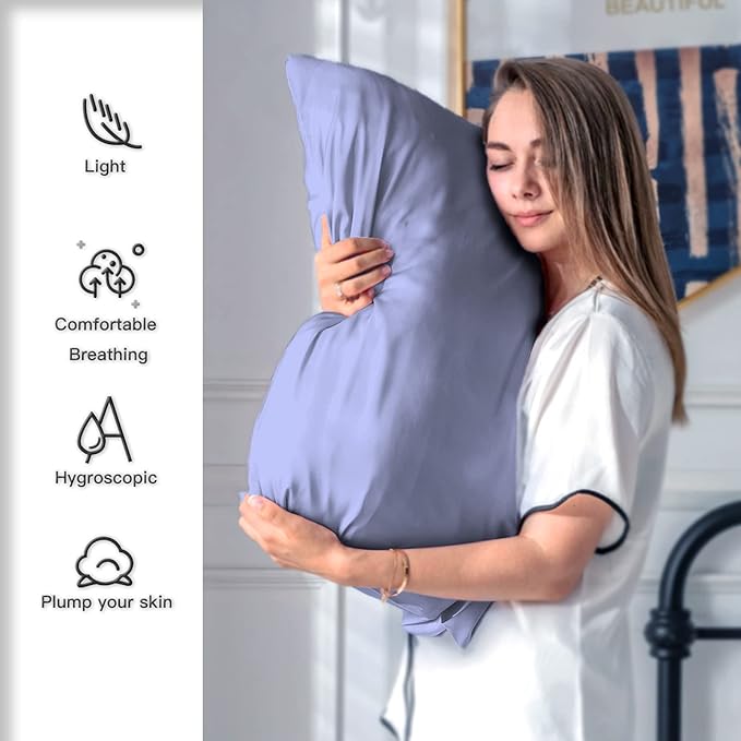 Natural Mulberry Silk Pillowcase for Hair and Skin Queen Size 20"X30" Pillow Case with Hidden Zipper Soft Breathable Smooth Cooling Silk Pillow Covers for Sleeping (Grayish Blue,Queen,1Pcs) - Bloomnest