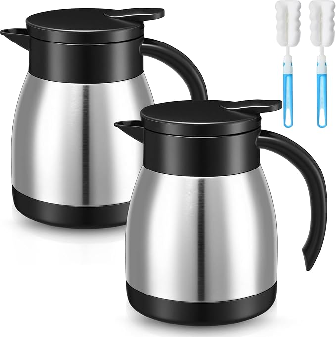 Norme 2 Pcs Thermal Coffee Carafe Insulated Stainless Steel Coffee Carafe for Hot Liquid Vacuum Thermal Pot Creamer Pitcher Dispenser with Brushes Keeping Hot Water Milk(Silver,17 oz) - Bloomnest