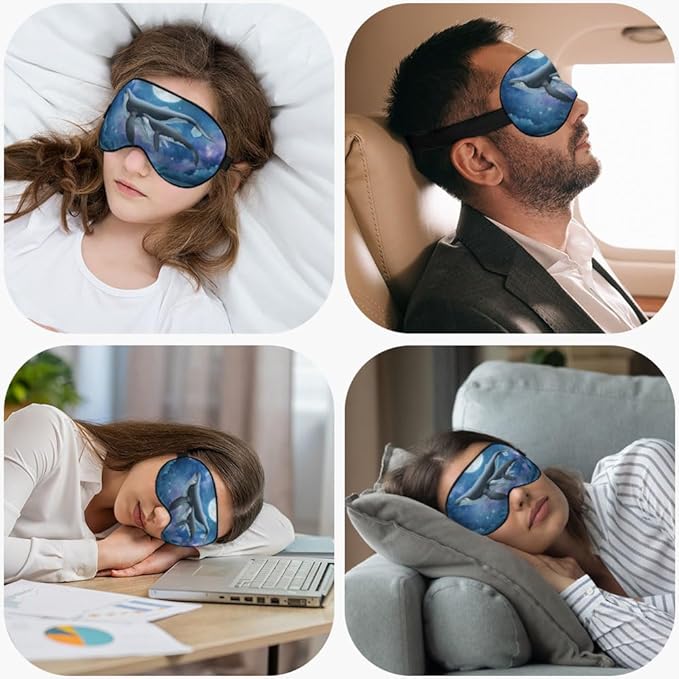 Flying Whale Sleep Eye Mask Eye Cover Fish Family Shimmering Sea Surface Starry Night Silk Eye Mask for Sleeping with Adjustable Strap for Travel Nap Shift Work Office - Bloomnest