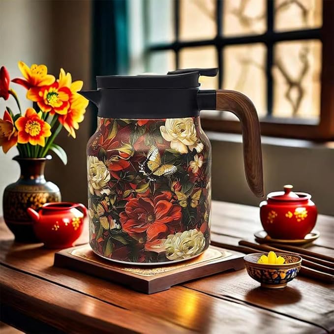 Vintage Floral Teapot with Built In Infuser, 2025 New Stainless Steel Thermal Teapot 1000ml Large Capacity to Meet Daily Needs (Pattern 11)