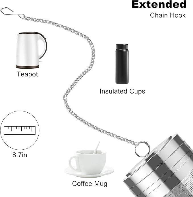 Numola Large Tea Infusers for Loose Tea, Extra Fine Mesh Large Tea Strainer for Spice Cooking, 304 Stainless Steel Tea with Extended Chain Hook for Teapot Cup - Bloomnest