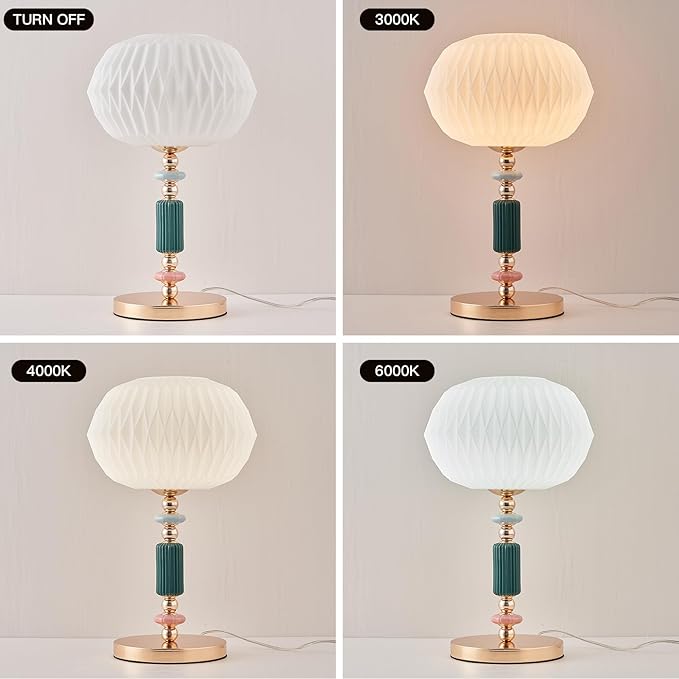 Milk White Glass Shade Table Lamp Modern Metal Desk Lamp with Plug Cord Switch for Bedroom Living Room - Bloomnest