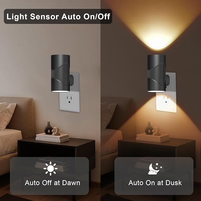 easuntec Night Lights Plug into Wall, Plug in Night Light, Night Light, Dusk to Dawn Light Sensor, 3 Light Modes, Dimmable Night Lights for Bedroom Bathroom Hallway Kitchen Stairs (Black, 2 Pack) - Bloomnest