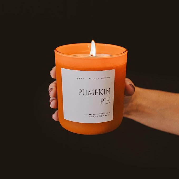 Sweet Water Decor Pumpkin Candle - Pumpkin Pie Scented Fall Candle, 15oz Orange Matte Jar for Fall Decor - Soy Candle Wax with 70 Hour Burn Time - Bloomnest