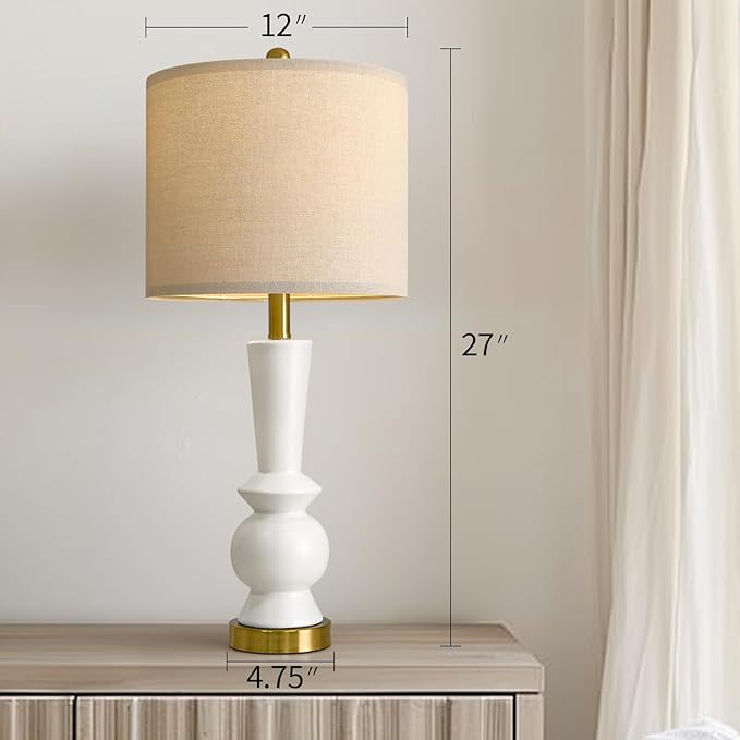 PORTRES 27" Modern Ceramic Table Lamp Set of 2 for Living Room White & Gold Bedside Lamps for Bedroom Nightstand Lamp Tall End Table Lamps - Bloomnest