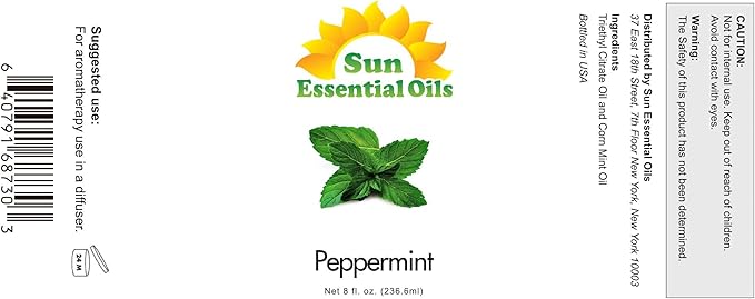 Sun Essential Oils - Peppermint Essential Oil (8 oz) with Dropper for Diffuser, Humidifier, Skin & Aromatherapy Body Massage, Candle & Soap Making for Home - Bloomnest