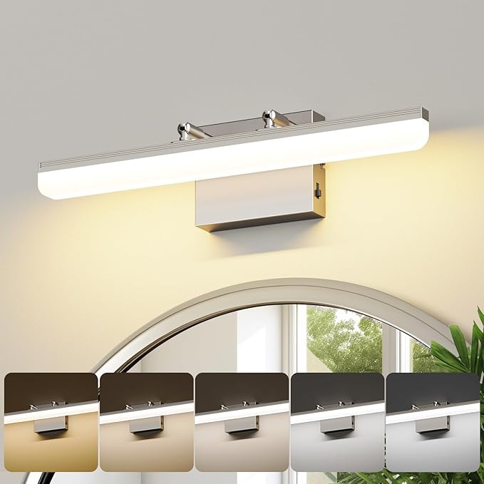 Brushed Nickel Vanity Light, 15.7” Dimmable LED Bathroom Light Bar with 5CCT, Adjustable Angle – Modern Wall Lighting for Bathroom, Powder Room, Bedroom, Apartment, Hotel - Bloomnest