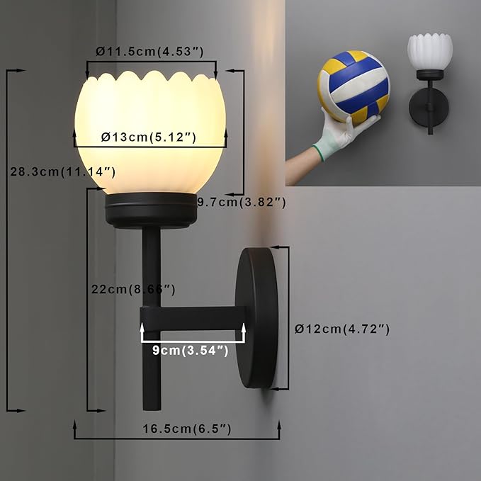 Yosoan Brass Boho Indoor Vintage Wall Sconce Set of 2, Modern Vanity Finished Industrial Hardwired Wall Mounted with Milk Transparent Tulip Flower Shade for Living Room Bedroom Kitchen Hallway(Black) - Bloomnest