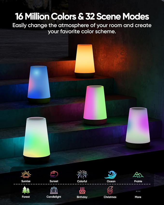 Smart Table Lamp, Dimmable Nursery Night Light with App/Voice Control Compatible with Alexa, Led Desk Lamp with 32 Modes 2700-6500k & Music Sync, Bedside Lamp for Kids with Timer - Bloomnest