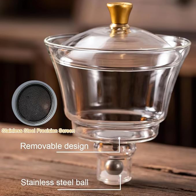 Glass Magnetic Tea Pot,Lazy Kungfu Drip Teapot with Infuser,Magnetic Water Diversion Rotating Cover Bowl Semi-Automatic Glass Teapot,Heat Resistant Kungfu Tea Set Coffee Set