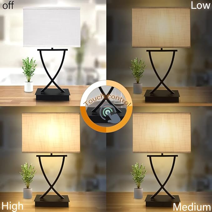 3-Way Dimmable Touch Control Medium Table Lamp with Type C/USB Charging Port and 1 AC Outlet White Shade 21.38" Bedside Nightstand Lamp for Bedroom Living Room Office and Hotel Bulb Included - Bloomnest
