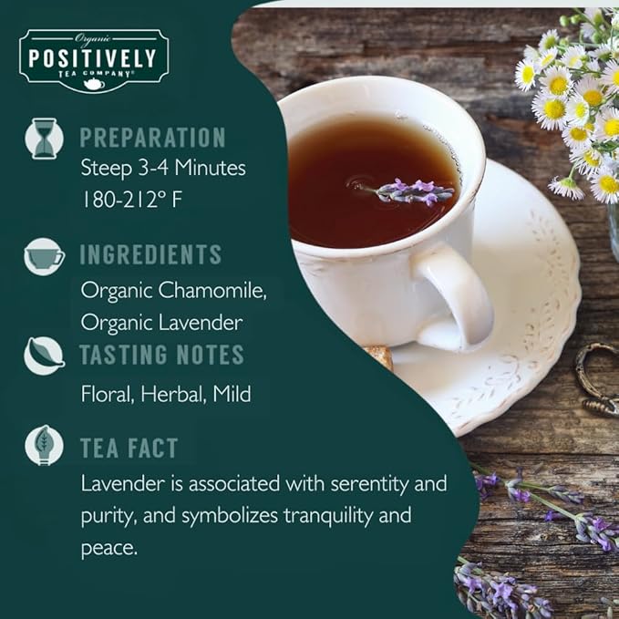 Organic Positively Tea Company, Lavender Chamomile, Herbal Tea, Loose Leaf, 16 Ounce - Bloomnest