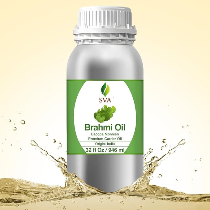SVA Brahmi Oil - 32 Fl Oz – 100% Natural Cold Pressed Brahmi Oil - for Face, Skin Care, Hair Care, Scalp Massage & Body Massage – Carrier Oil - Bloomnest