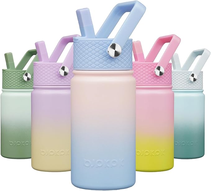 BJPKPK Insulated Water Bottle with Straw Lid, 15oz Cute Water Bottles, Stainless Steel Metal Thermo, Reusable BPA Free Leak Proof Tumblers, Cups,Sunset Clouds - Bloomnest