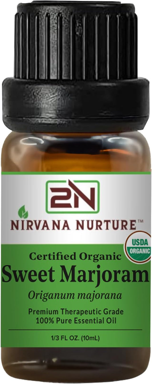Sweet Marjoram Essential Oil, USDA Certified Organic, 100% Pure Undiluted, Aromatherapy Oil for Diffuser, Hair & Skin Care