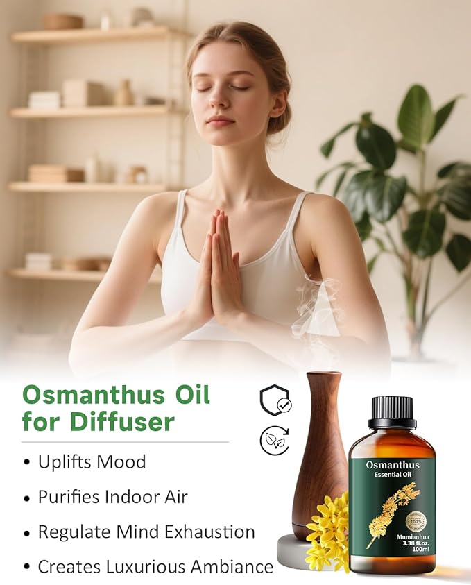 Pure Osmanthus Essential Oil, Mumianhua Natural Osmanthus Oil for Diffuser, Skin, Air Purifier,Candle Making, Massage, Relaxation, Evening Luxury, Garden Elegance, Home Fragrance 3.38 Fl Oz - Bloomnest