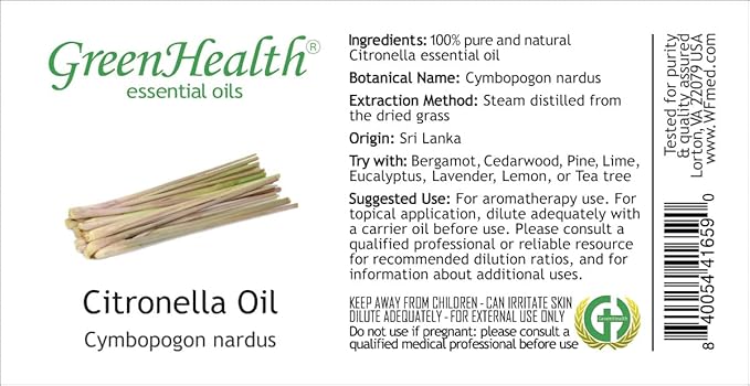 2 Bottles - 16 fl oz Citronella Essential Oil (100% Pure & Uncut), Aluminum Bottle - GreenHealth - Bloomnest