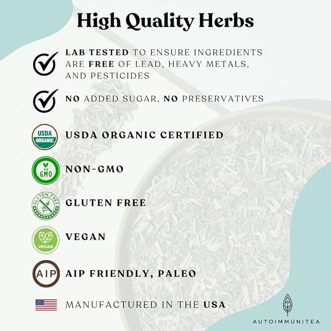 AutoimmuniTea –- AIP Energy Tea Blend, for Energy Boost, Cognitive Function, with Organic Green Tea, Lemongrass, and Spearmint - 15 Tea Bags (30 Cups) - Bloomnest
