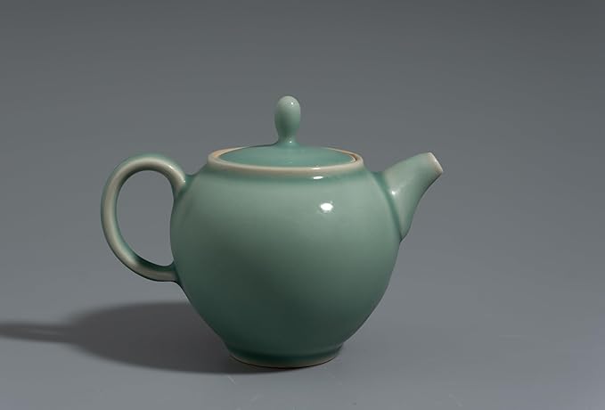 Handcrafted Longquan Celadon Teapot 240ml - Chinese Ceramic Kung Fu Teapot with Jade Glaze Landscape Art, Ideal for Oolong & Pu'er Tea