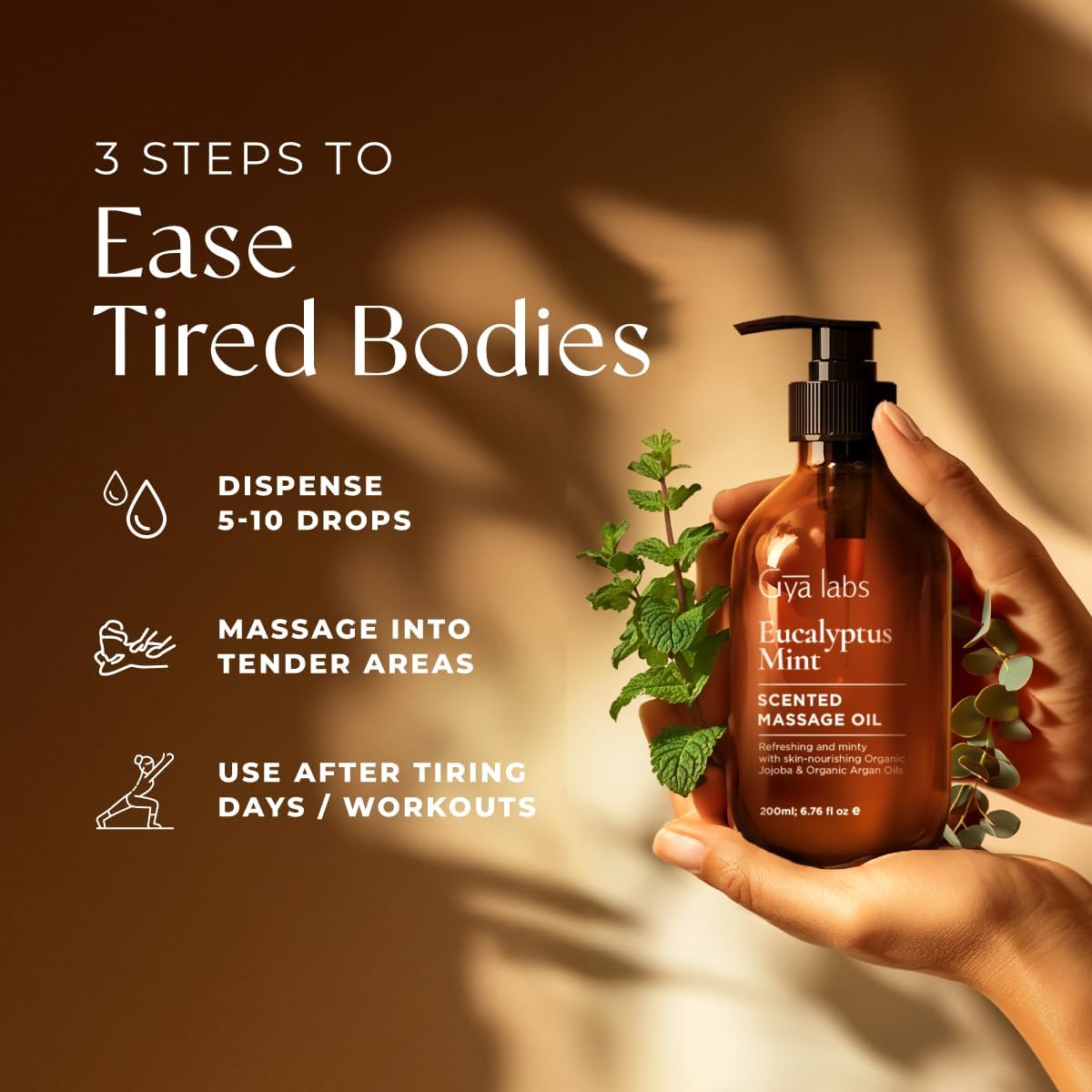 Gya Labs Eucalyptus Mint Massage Oil - 6.76 Fl Oz - Non-Greasy Formula for Sore Muscles, Deep Relaxation & All Skin Types - Suitable for Men & Women