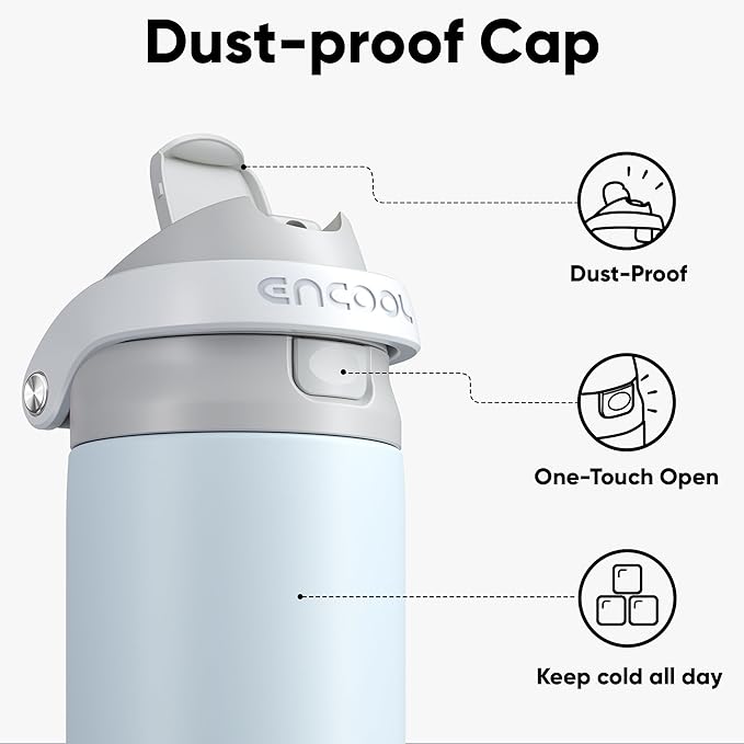 ENCOOL Leakproof Insulated Water Bottle with Straw Dual-Sip Water Bottle Bag-Safe Design for Work, Commute & Gym – Keeps Drinks Cold All Day, 18 oz, Misty Grey ENCOOL