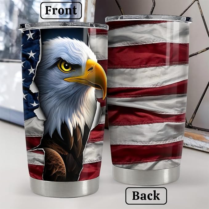 SANDJEST Eagle Tumbler 20oz Stainless Steel Insulated Coffee Travel Mug Cup American Flag Eagle Gifts for Men, Veterans on Birthday Christmas - Bloomnest