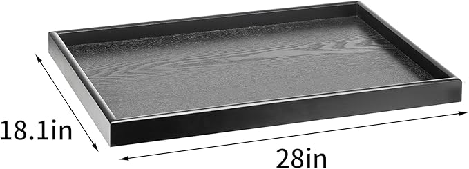 28 x 18 Inches Extra Large Solid Wood Serving Tray for Tea Coffee Table Snack Food Meals Serving Plate Kitchen Party Bar Breakfast Server with Raised Edges Black Wooden Decorative Ottoman Tray - Bloomnest