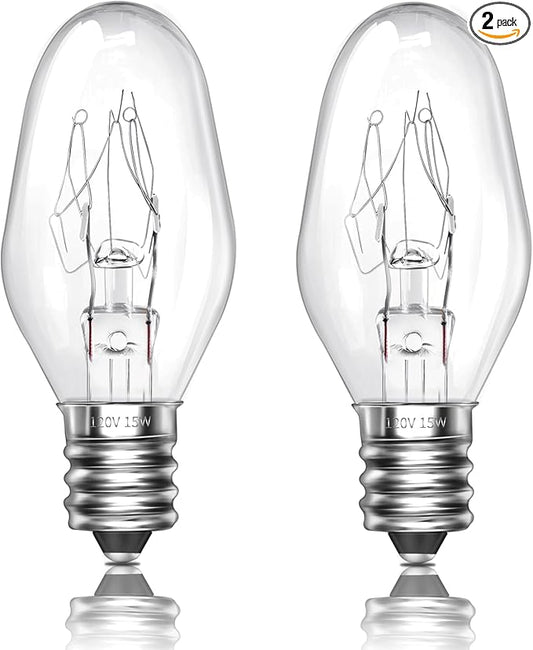 Himalayan Salt Lamp Bulbs 15W C7 Dimmable Rock Salt Light Bulbs E12 Base Night Light Bulbs for Scentsy Wax Warmer, Salt Lamp, Plug in Wax Diffuser Pack of 2 - Bloomnest