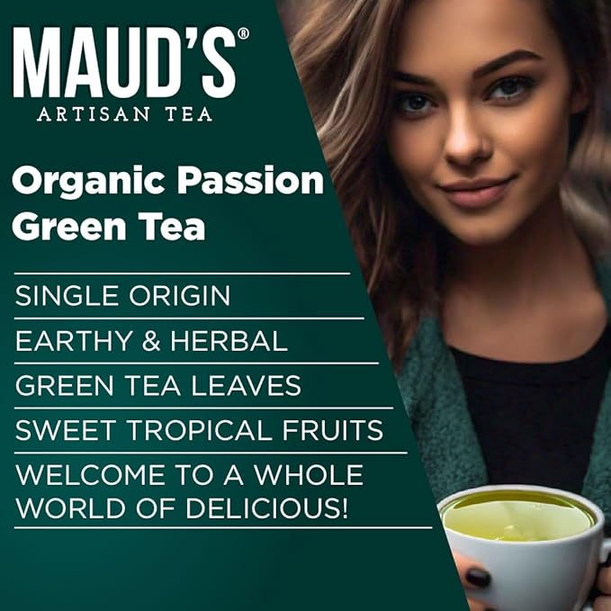 Maud's Organic Passion Green Tea Pods, 24 ct, Recyclable Single Serve Tea Pods – 100% Gourmet Blended Tea Leaves, Compatible with Keurig K Cups Maker - Bloomnest