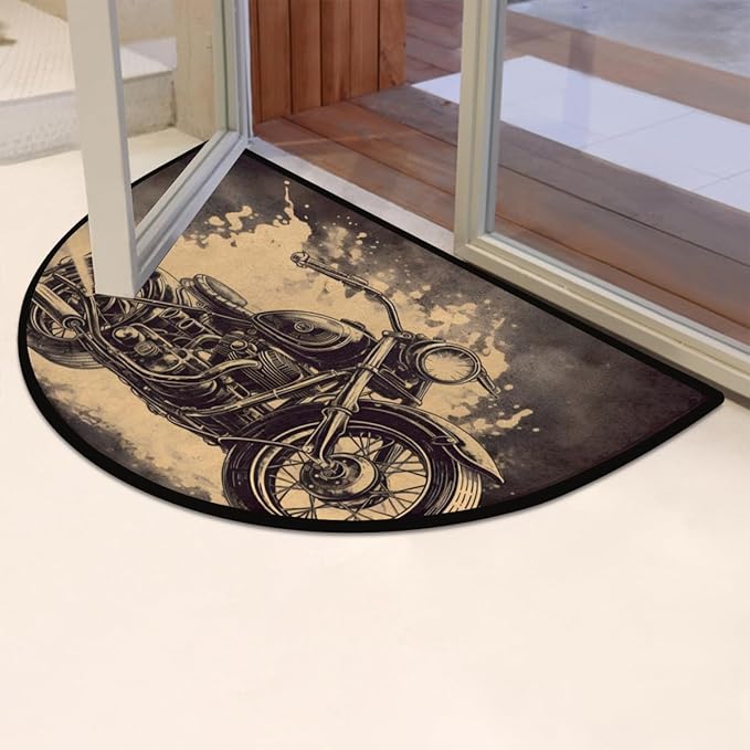 Half Round Door Mat, Vintage Motorcycles Non-Slip Half Circle Area Rug Transportation Doormat Washable Durable Home Decor Half Moon Rug for Floor Indoor Outdoor Living Room Bedroom Kitchen Patio - Bloomnest